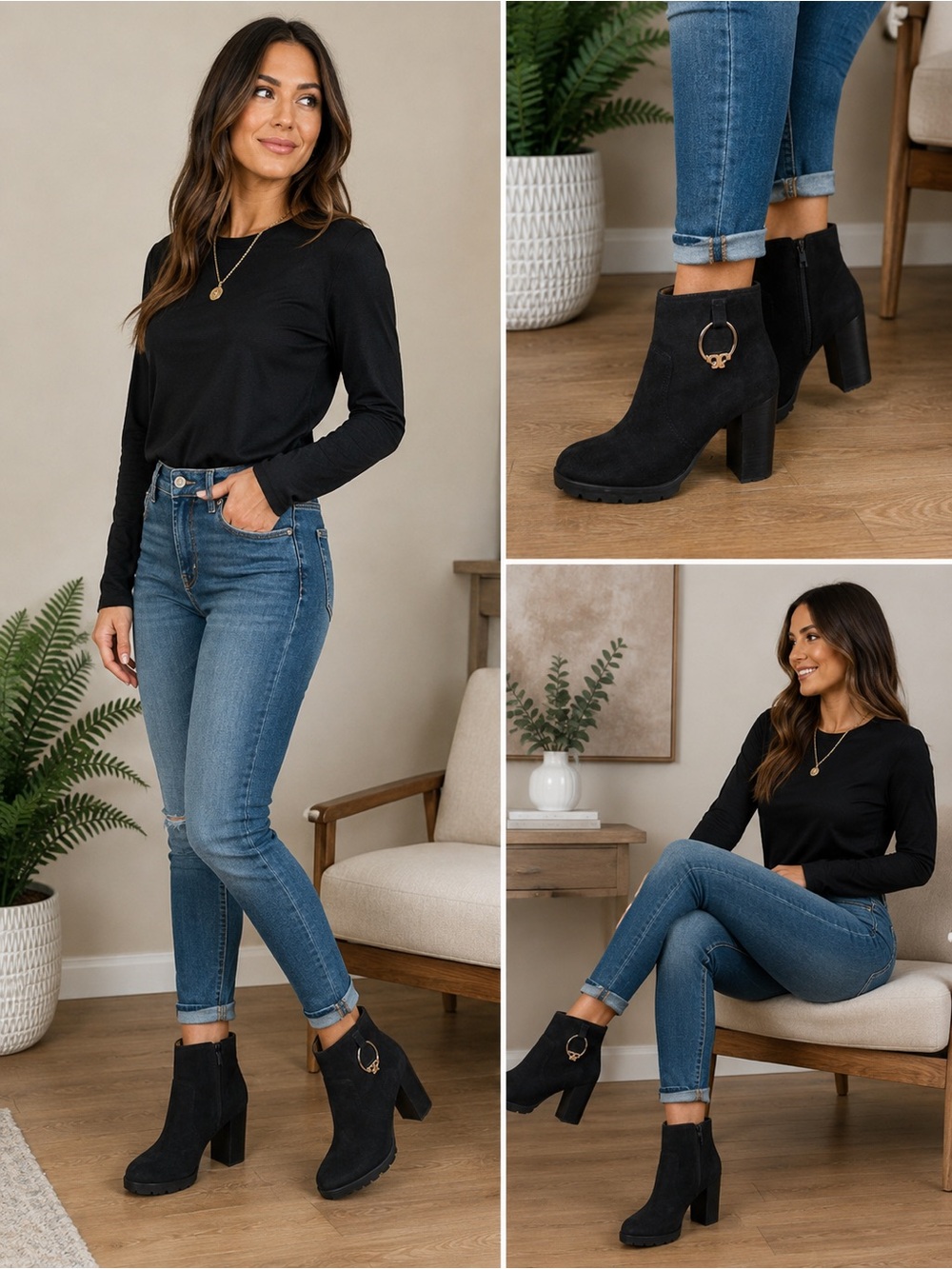 Tory Burch Sofia 85mm Lug Sole Bootie In Black Suede Size 9 NWOB - Picture 3 of 12